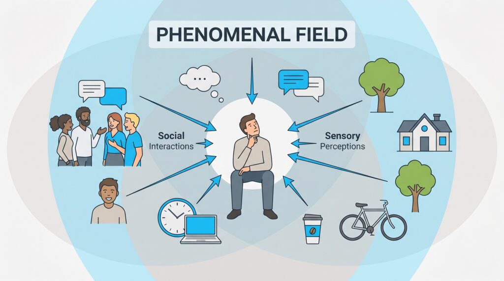 What is the phenomenal field: the complete environment around you. Whatever things are happening around you, you will react according to those only. If someone said something to you and you gave a reaction, so what is that—that is the phenomenal field.