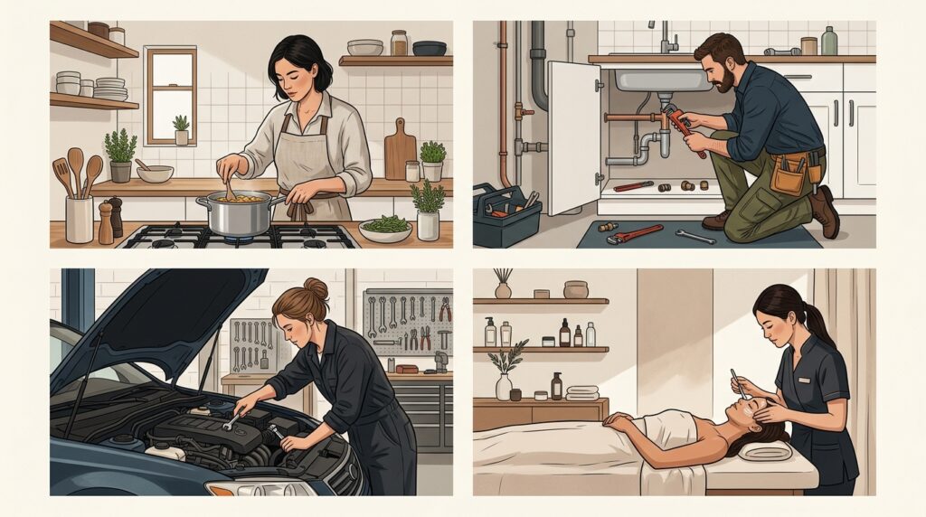 If your mother cooks food in the kitchen, then she has proper knowledge of how food is made; she has knowledge about that.
Similarly, if someone does not know how to cook and goes into the kitchen, then he will not be able to cook because he does not have the knowledge about that skill.
Similarly, if there is a plumber, then he has proper knowledge about plumbing work
If there is a mechanic, then he knows about that
Similarly, if there is a beautician, a dealer, a cobbler—any profession—he has proper information about his particular skill